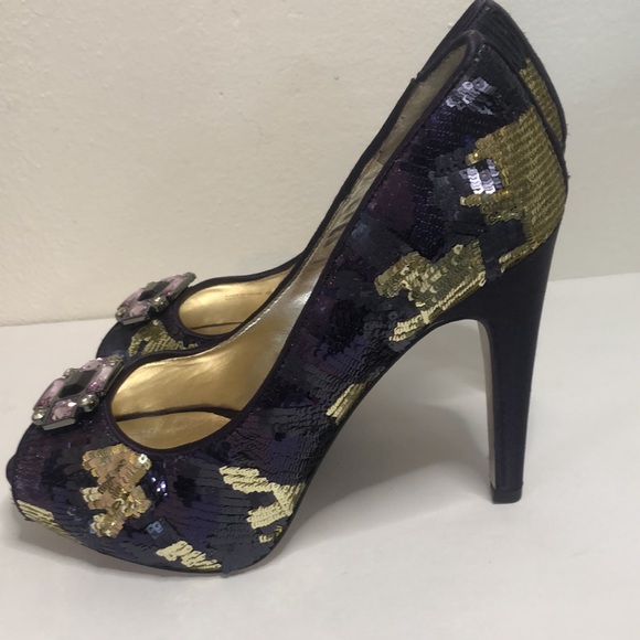Nina New York multi colored purple sequin open toe heels size 10m - Picture 4 of 10